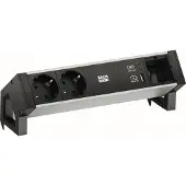 Bachmann DESK2 ALU BLACK 2xSchutzkt.USB, USB Charger 22W A&C 1xABD 0,2m GST18