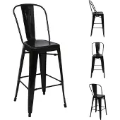 Mendler 4er-Set Barhocker MCW-A73, Barstuhl Tresenhocker mit Lehne, Metall Industriedesign schwarz