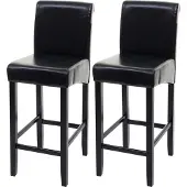 Mendler 2er-Set Barhocker MCW-C33, Barstuhl Tresenhocker schwarz, dunkle Beine, Leder