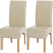 MCW 2er-Set Esszimmerstuhl Küchenstuhl Stuhl Crotone, LEDER creme, helle Beine