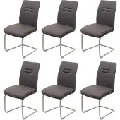 Mendler 6er-Set Esszimmerstuhl MCW-H70, Küchenstuhl Freischwinger Stuhl, Stoff/Textil Edelstahl gebürstet grau-braun