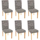 Mendler 6er-Set Esszimmerstuhl Stuhl Küchenstuhl Littau Textil mit Schriftzug, grau, helle Beine