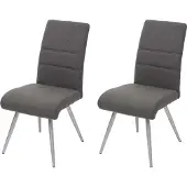 Mendler 2er-Set Esszimmerstuhl MCW-G55, Küchenstuhl Stuhl, Stoff/Textil Edelstahl gebürstet grau-braun
