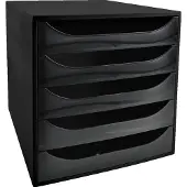 Exacompta ECOBOX Schubladenbox Schwarz, 5 offene Schubladen für A4/A4+, leiser Auszug mit Sicherheitsstopp, kompakt