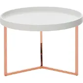 FineBuy Couchtisch 58,5x42x58,5cm Sofatisch Metall Rund Designer Retro Wohnzimmertisch modern Kleiner Loungetisch Weiß Kupfer