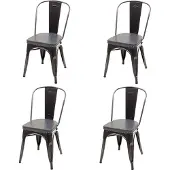 Mendler 4er-Set Esszimmerstuhl MCW-H10e, Küchenstuhl Stuhl, Chesterfield Metall Kunstleder Industrial Gastronomie schwarz-grau