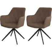 Mendler 2er-Set Esszimmerstuhl MCW-L80, Küchenstuhl Polsterstuhl Stuhl mit Armlehne, drehbar, Metall Stoff/Textil braun