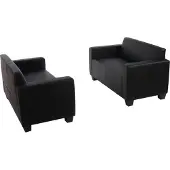 Mendler Sofa-Garnitur Couch-Garnitur 2x 2er Sofa Moncalieri Kunstleder schwarz