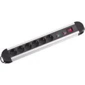 M-Cab Steckdosenleiste Protect 6 - Alu - 2m, 2 m, Drinnen, Typ F, Schwarz, Silber, 6 AC-Ausgänge, Schwarz