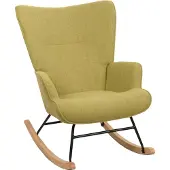 Mendler Schaukelstuhl MCW-N14, Schwingstuhl Relaxsessel Fernsehsessel, Massiv-Holz Metall Stoff/Textil 320g/m² grün