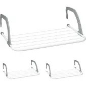 Relaxdays Wäscheständer Heizung, 3er Set, 3 m Trockenlänge, zum Einhängen, Balkon & Heizkörper, Wäschehalter, weiß/grau