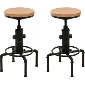 Mendler 2er-Set Barhocker MCW-N23, Barstuhl Tresenhocker höhenverstellbar drehbar Fußablage Industrial Eisen Massiv-Holz natur