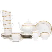 Konsimo Teeservice für 6 Personen (15 Artikel) "AGAWA GOLD", Weiß, Porzellan, Classic, 200 ml / 15cm / 19,5 cm / 1,2 l