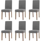 MCW 6er-Set Esszimmerstuhl Littau, Stuhl Küchenstuhl Hochlehner, Stoff/Textil Bouclé Holz grau, naturfarbene Beine