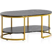FineBuy Couchtisch 100x60x45 cm Schwarz Marmor Optik Wohnzimmertisch Rechteckig Lounge Sofatisch Ablage Kaffeetisch Modern mit goldenem Metallgestell