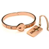 Frisky Cuffed Locking Bracelet and Key Necklace - Rose Gold