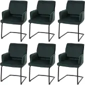 Mendler 6er-Set Freischwinger MCW-N60, Esszimmerstuhl Küchenstuhl Stuhl, Stoff/Textil grün
