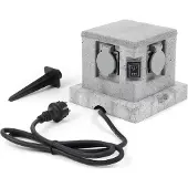 Wiltec Gartensteckdose 4fach Granitoptik Aussensteckdose Sensor IP44 Steckdosenstein