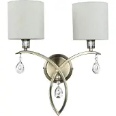 Licht-Erlebnisse Wandlampe Metall Stoff E14 H: 41,5 cm mit Schalter in Messing Antik Natur 2-flammig Klassisch Kristall
