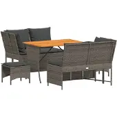 vidaXL 5-tlg. Garten-Sofagarnitur mit Kissen Grau Poly Rattan