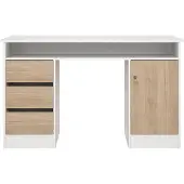 Ebuy24 FunctionPlus Schreibtisch 1 Ablage, 1 Tür, 3 Schubladen weiß, Eichen-Nachbildung.