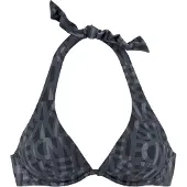 Elbsand Bügel-Bikini-Top "Letra", Damen, Gr. 36, Cup F, schwarz, Recycling-Polyamid, bedruckt, Bikini-Oberteile Bügel-Bikini-Top, mit tollem Wording