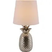 Näve Tischleuchten - Keramik-Tischleuchte "ANANAS" weiß / chrom, Tischlampe im Klassik Stil, aus Keramik in chrome, 45 cm hoch, Ø 23 cm, E14-Fassung – Schnurschalter