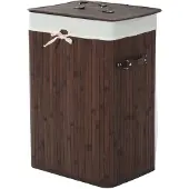 HOMdotCOM Wäschekorb Rechteck dunkelbraun Bambus 72L 40 x 30 x 60cm