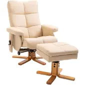 HOMCOM Relaxsessel mit Liegefunktion Massagesessel mit Fußhocker Cremeweiß