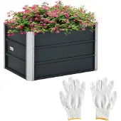 Outsunny Hochbeet aus Stahl Gartenbeet Blumenkübel Pflanzkasten Handschuhe