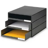 Styro Schubladenbox Styroval, Format C4, 3 offene Schübe, stapelbar, Beschriftungsmaterial, B 243 x T 335 x H 200 mm, Recycling-Kunststoff, schwarz