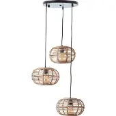 Brilliant Woodball Pendelleuchte 3flg schwarz matt/bambus