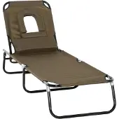 Outsunny Sonnenliege Gartenliege mit Kopfkissen Belastbar bis 120kg Braun