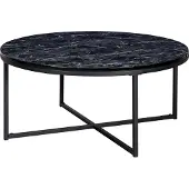 FineBuy Design Couchtisch Ø 80 cm Marmoroptik Schwarz Wohnzimmertisch mit Metall-Gestell Sofatisch Rund Tisch Wohnzimmer Beistelltisch