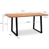 Wohnling Schreibtisch 180x90x76 cm Akazie Massivholz / Metall Computertisch Baumkante Homeoffice Bürotisch Massiv mit Trapezbeinen in Schwarz