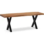 FineBuy Garderobenbank Sitzbank Akazie Massivholz 120 cm Baumkante Flurbank