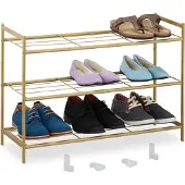 Relaxdays Erweiterbares Schuhregal 3 Ebenen Gold
