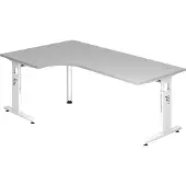 Hjh OFFICE PRO MEGA 82 W - Holz C-Fuß Silber 200 x 120 höhenverstellbar Grau/Weiß