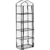 Relaxdays Gewächshaus Balkon, HBT: 193 x 58 x 36 cm, 5 Etagen, Eisen & PVC-Folie, Foliengewächshaus, transparent/schwarz