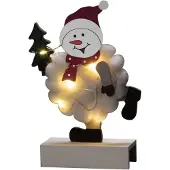 Konstsmide LED Holzsilhouette "Schneemann mit Baumwolle", weiß, 6H Timer, 6 warm weiße Dioden, batteriebetrieben, Innen, Batterie: 2 x AA 1,5V (exkl.) - 3268-210