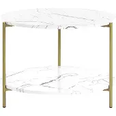 Beliani Couchtisch Weiß MDF-Platte Marmor Optik Rund 60 cm mit Goldenem Metallgestell Ablage Modern Glamour Stil Sofatisch für Wohnzimmer Salon Möbel