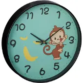 Relaxdays Wanduhr Affe, Ø 29,5 cm, Affenuhr für Kinder, Kinderzimmeruhr Jungen & Mädchen, analog, Kinderuhr Wand, türkis