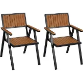 Mendler 2er-Set Gartenstuhl MCW-J95, Balkonstuhl Stuhl, Outdoor-Beschichtung, Aluminium Holzoptik Gestell schwarz, teak