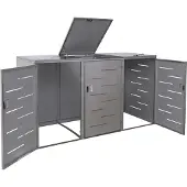 Mendler XL 3er-/6er-Mülltonnenverkleidung MCW-E83, Mülltonnenbox, erweiterbar 116x212x98cm Edelstahl 85kg