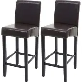 Mendler 2er-Set Barhocker MCW-C33, Barstuhl Tresenhocker braun, dunkle Beine, Leder