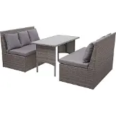 Mendler Poly-Rattan Garnitur MCW-G16, Garten-/Lounge-Set Sitzgruppe, Gastronomie 2x2er Sofa Tisch grau, Kissen dunkelgrau