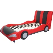 Mendler Bett MCW-E14, Auto Junge Kinderbett Jugendbett, Lattenrost Kunstleder Holz 190x100cm schwarz-rot