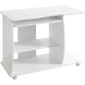 FineBuy Computertisch rollbar Weiß 90 x 71 x 50 cm mit Tastaturauszug Laptop Tisch auf feststellbaren Rollen PC-Tisch mit Drucker-Ablage