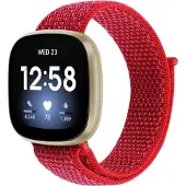 Cover-Discount Fitbit Versa / Sense - Nylon Armband Klettverschluss rot