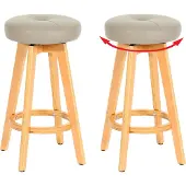 Mendler 2er-Set Barhocker Boras, Barstuhl Tresenhocker, Holz Kunstleder drehbar taupe, helle Beine